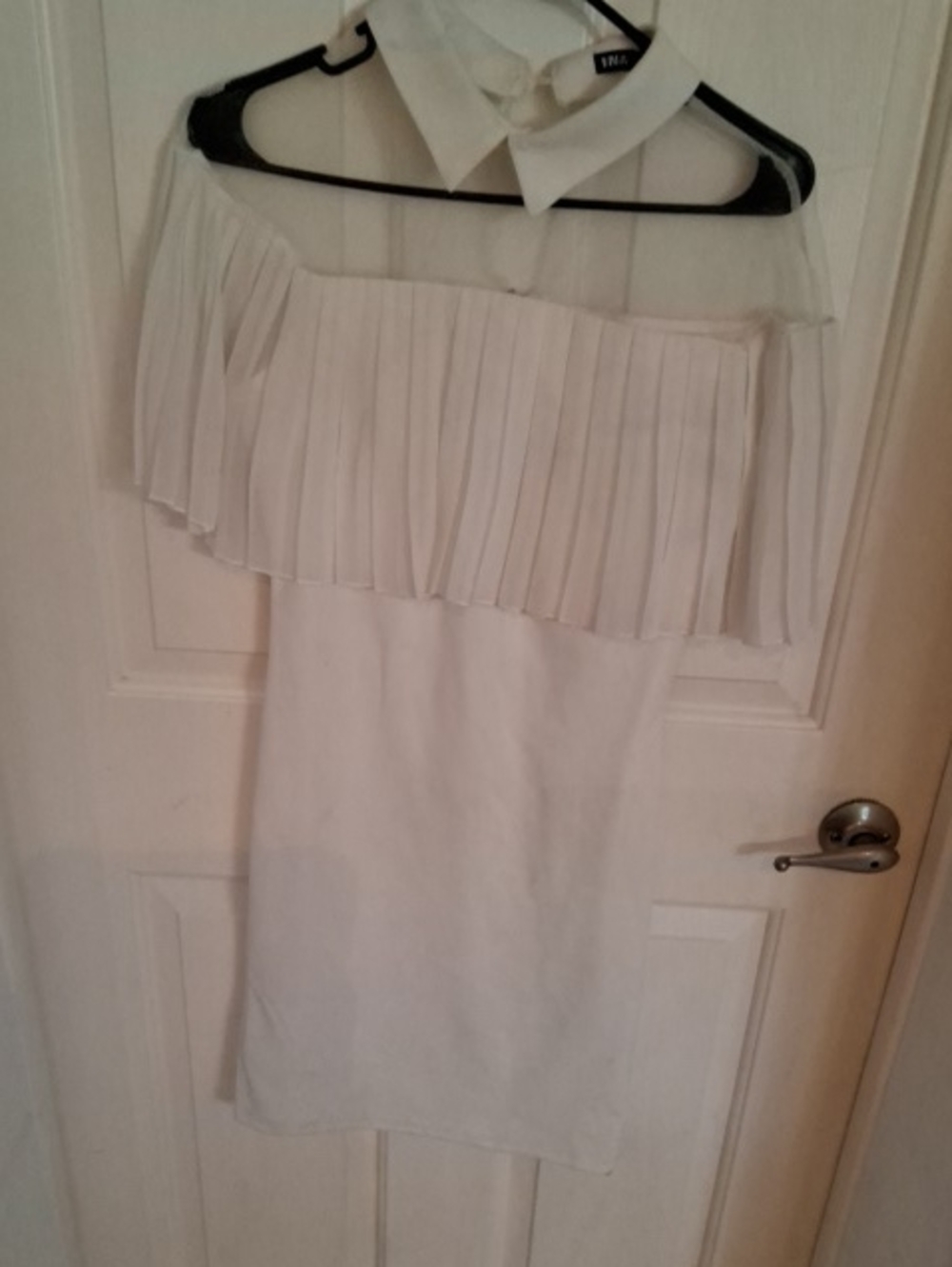 Ina White Off-Shoulder Pleated Pencil Skirt